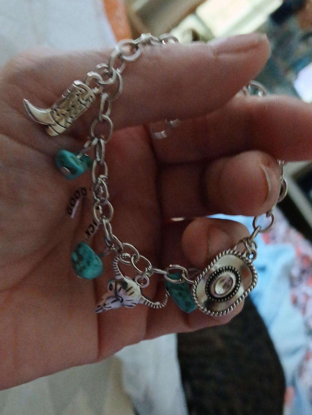 Turquoise Charm Silver-Tone Bracelet - Women Jewelry
